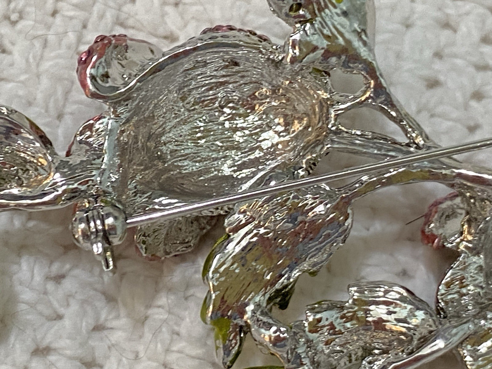 Stunning Large Vintage Pink And Green Sparkling Stones Flower Brooch