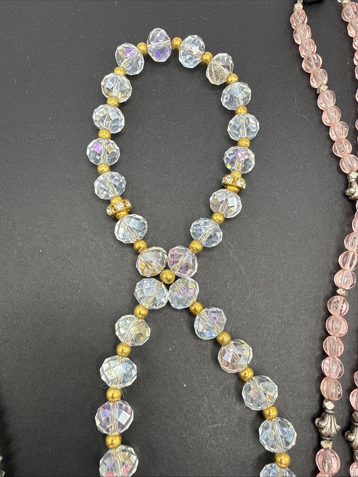 Lot Of 5 Necklaces Vintage To Now Crystal Beads Rhinestone B44