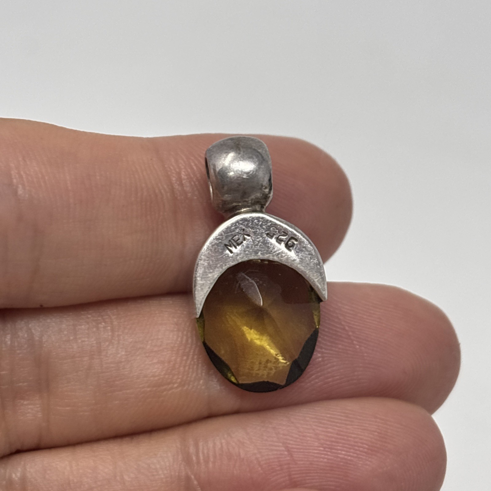 vintage mex yellow glass pendant Faceted Oval Drop 925