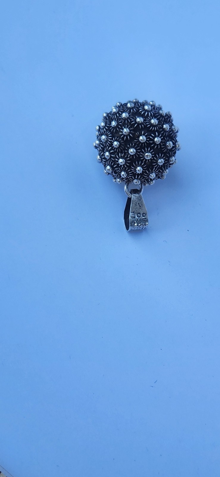 925 Sterling Silver Vintage Mexico Cannetille Oxidized Ball Charm Pendant