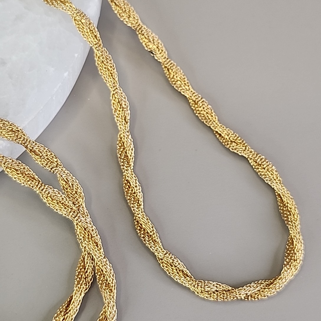 Vintage Mesh Tube Chain Necklace Twist Gold Tone 37″