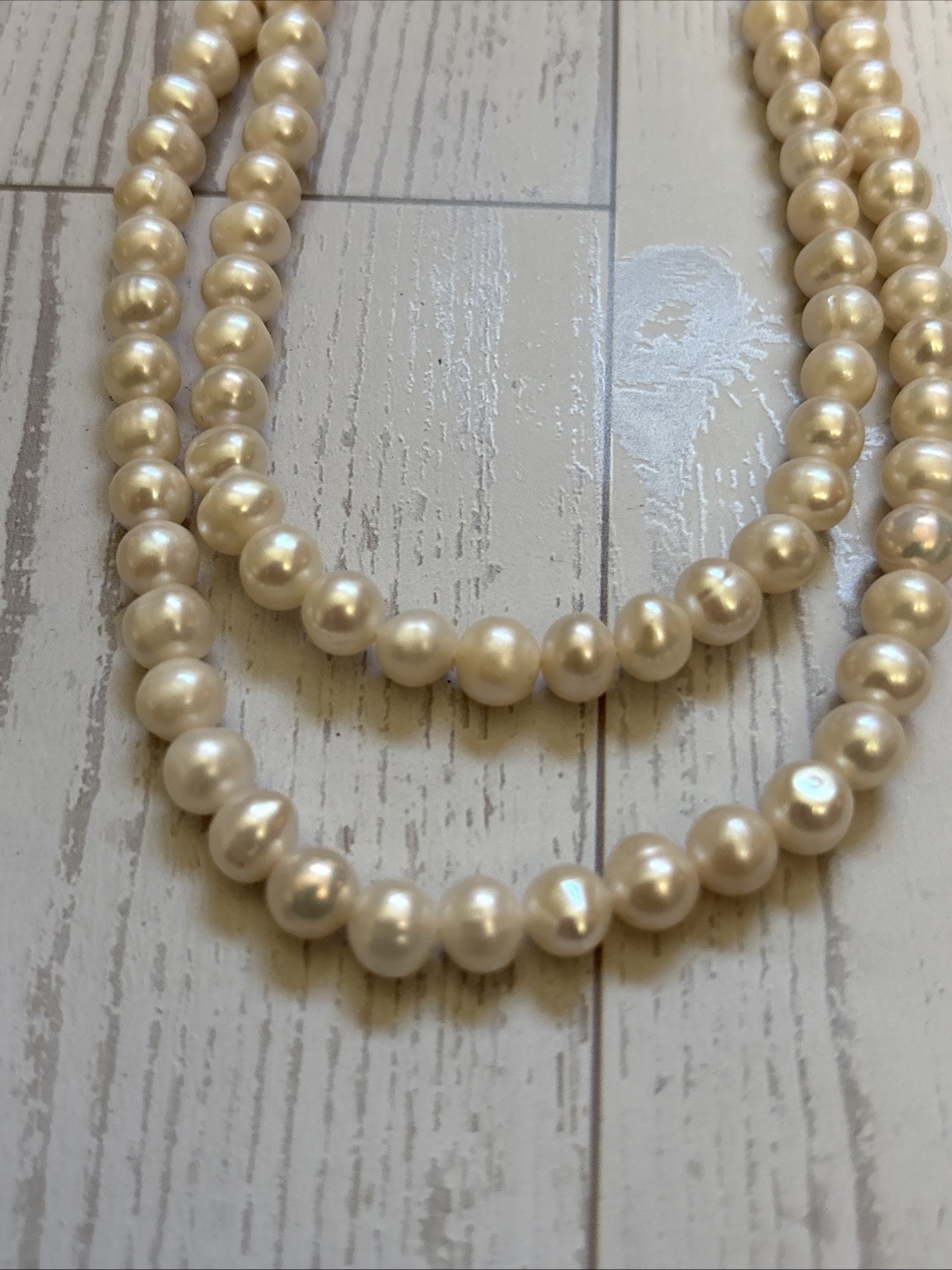 Vintage Double Strand Genuine Pearl Necklace 925 Sterling Silver Cone Hook Clasp