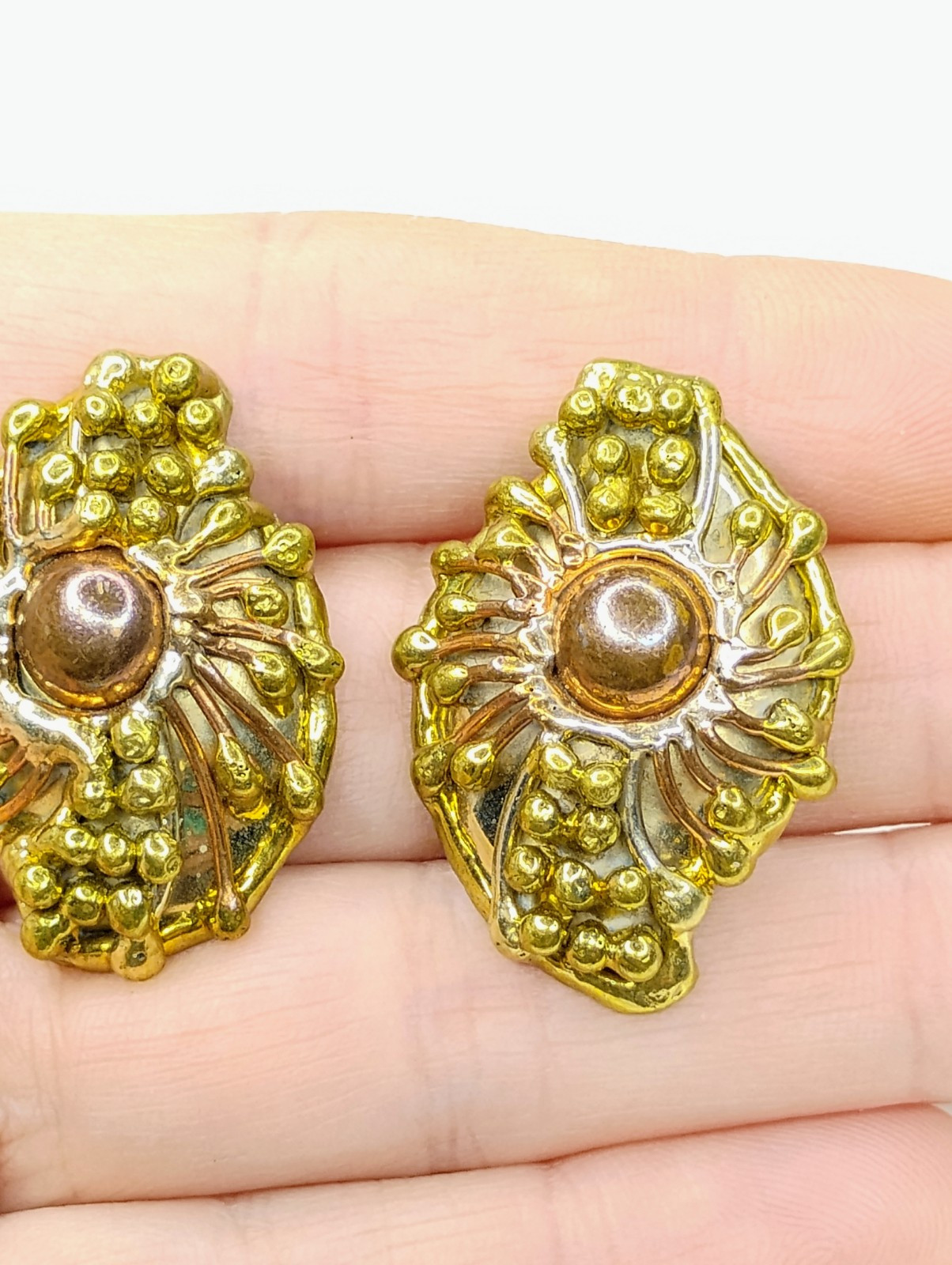 Vintage Brutalist Clip On Earrings Copper & Brass Made in Mexico