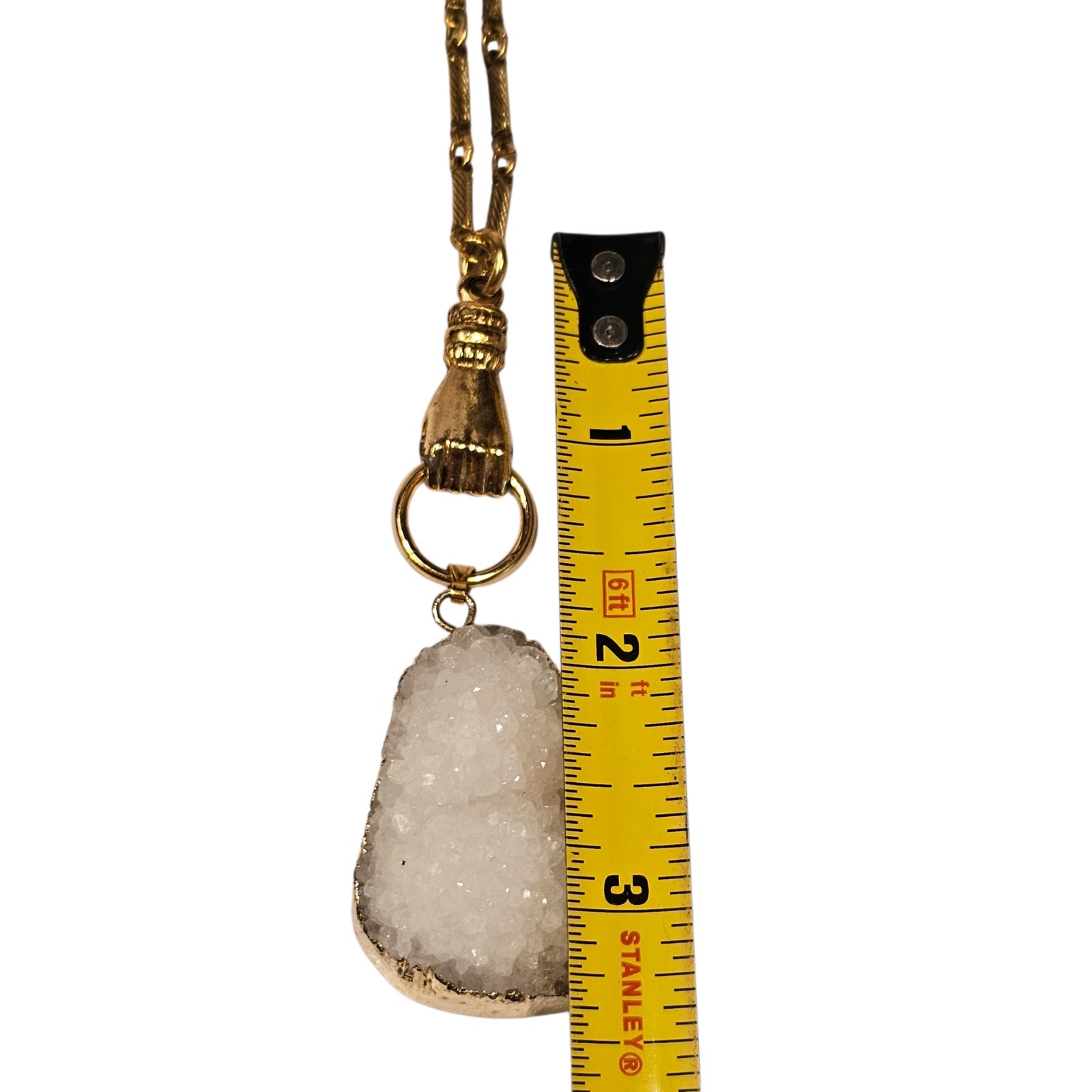 Designer John Wind Maximal Art Hand Door Knocker Geode Gold Tone Necklace