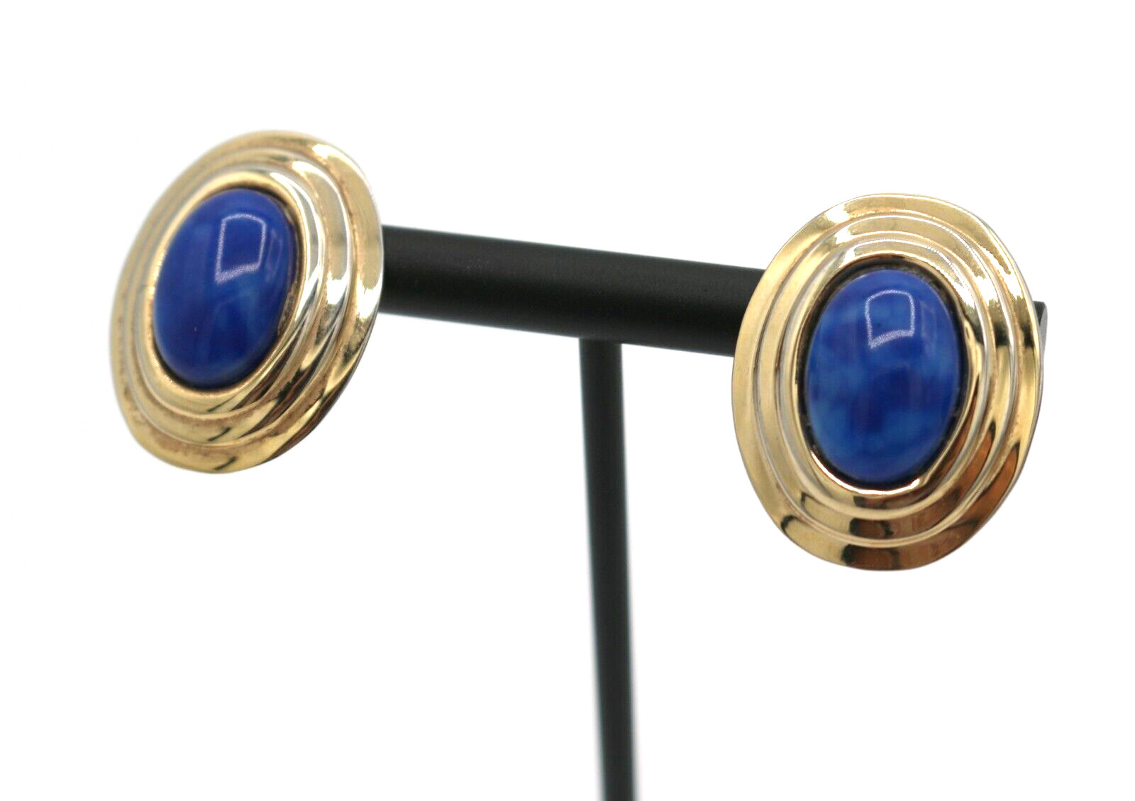 Vintage Gay Boyer Faux Blue Lapis Gold Tone Clip On Earrings