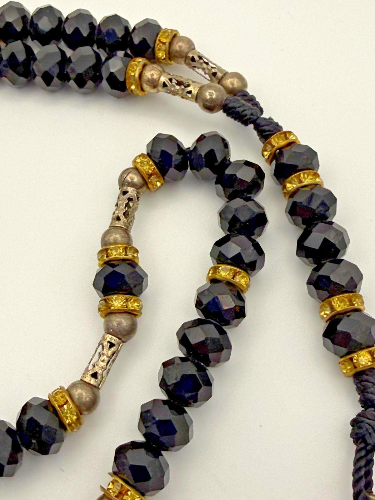 Vintage Rosary Style Necklace Black Faceted Glass Guadalupe Pendant Statement