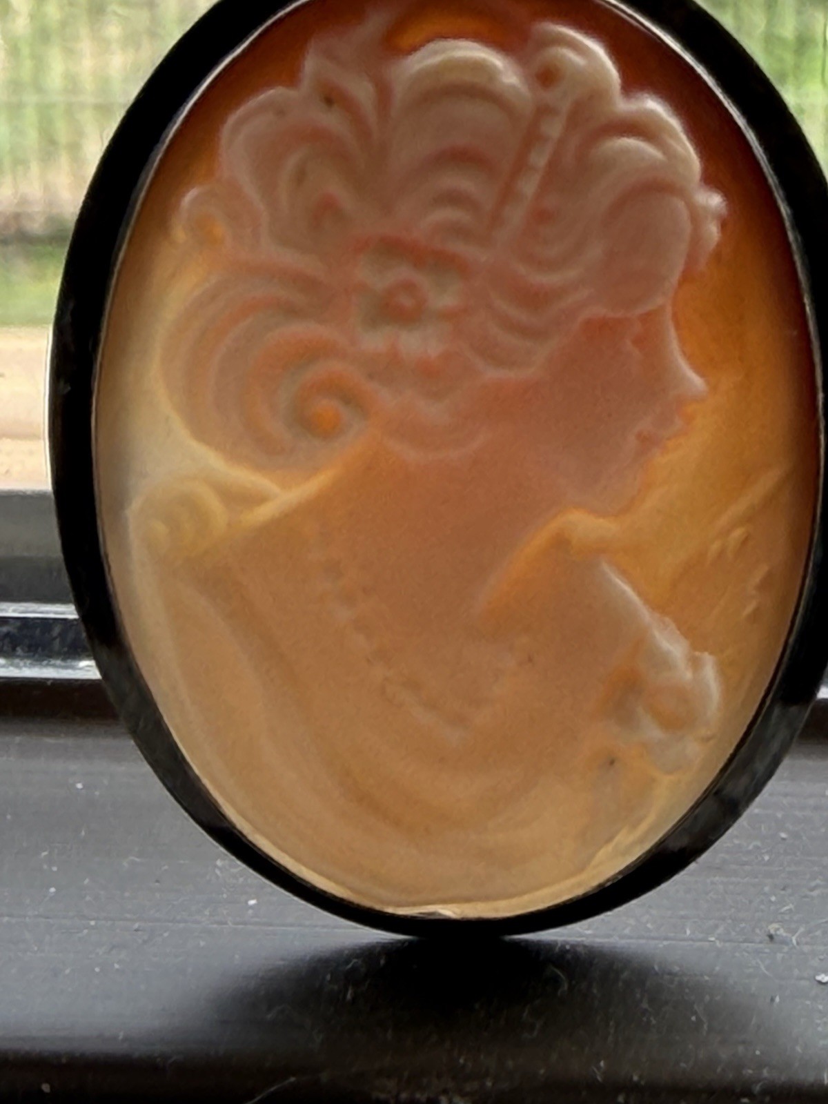 Fine 925 Pendant Silver Oval Shell Cameo Brooch Natural Beige Cream Beauty Theme