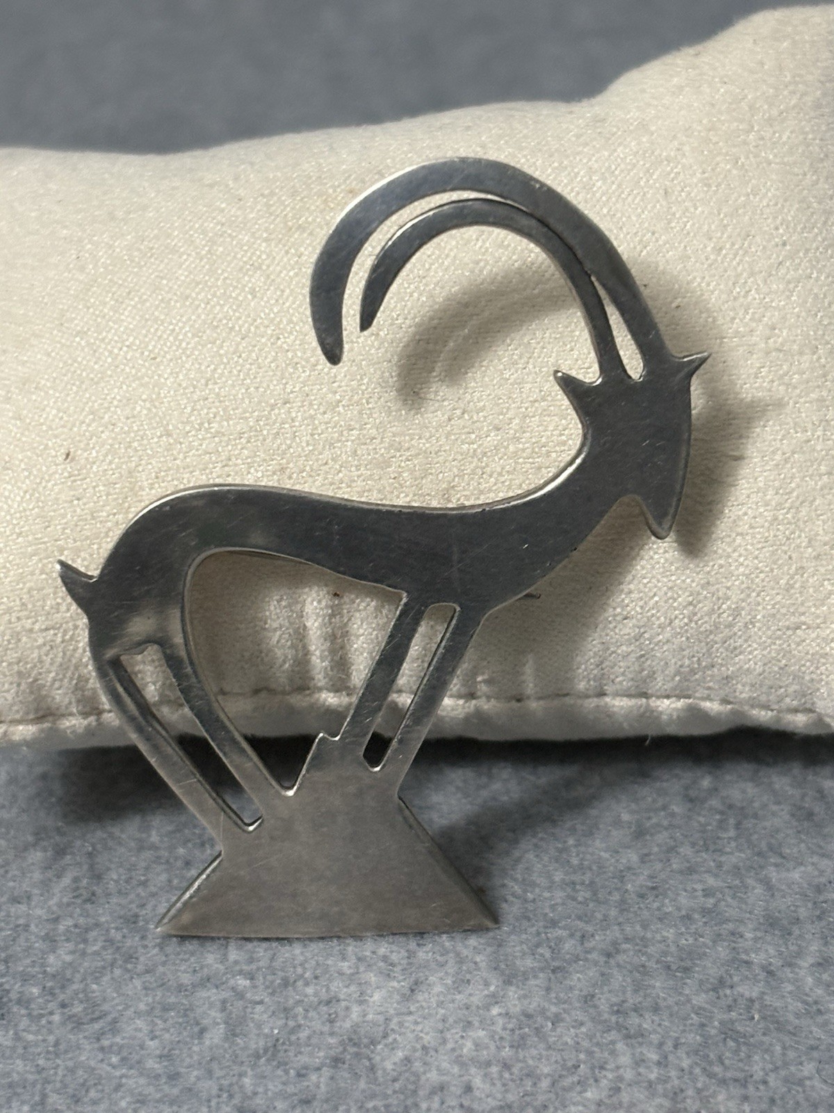 Vintage Modernist Ram Goat Brooch Pin Forbes Sterling Silver Signed Antelope 2”