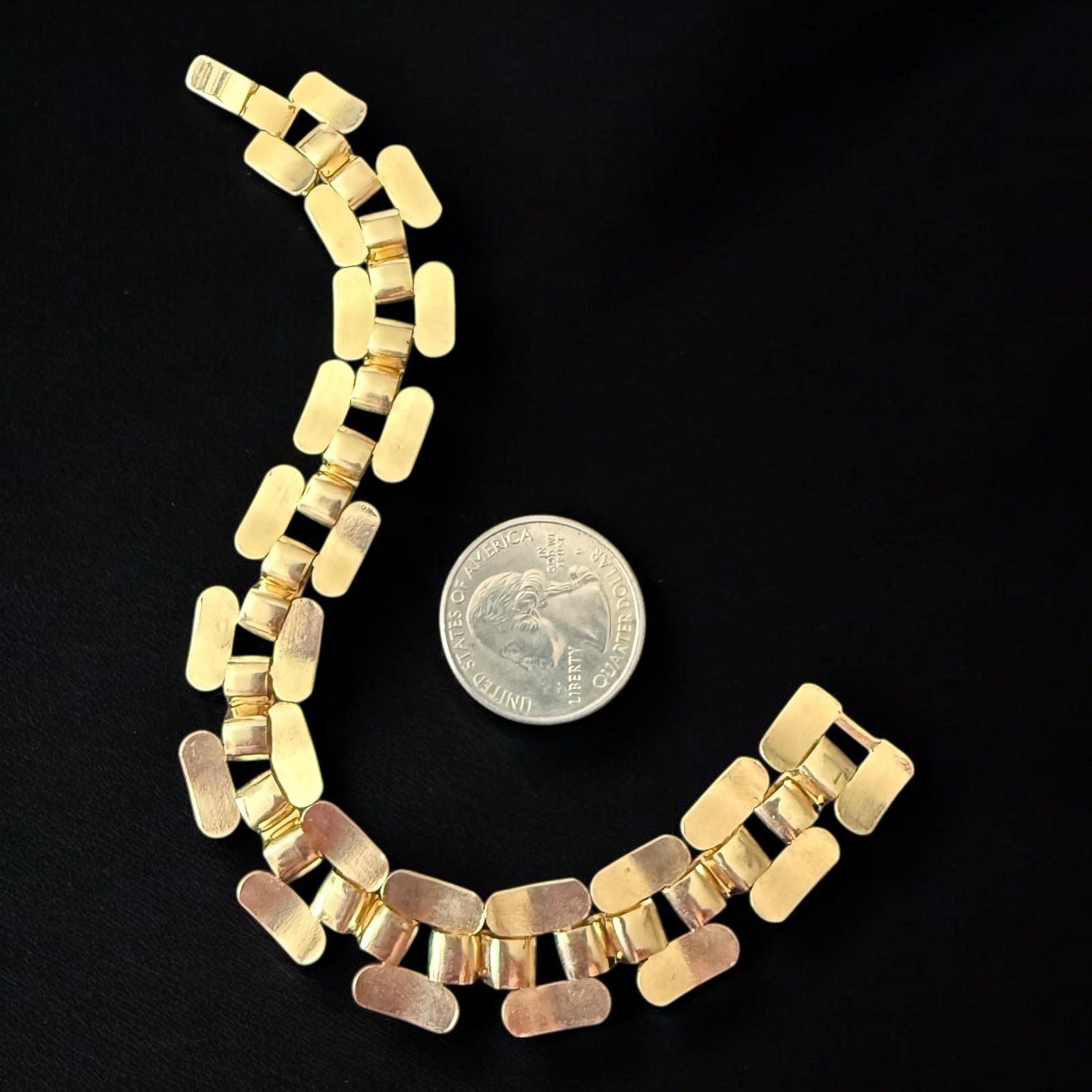 Gold Tone Bracelet Chunky Mid Century Vintage Articulated Link