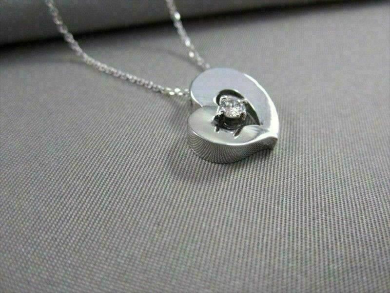 ESTATE 0.35CT DIAMOND 14KT WHITE GOLD SOLITAIRE HEART PENDANT & CHAIN #6921