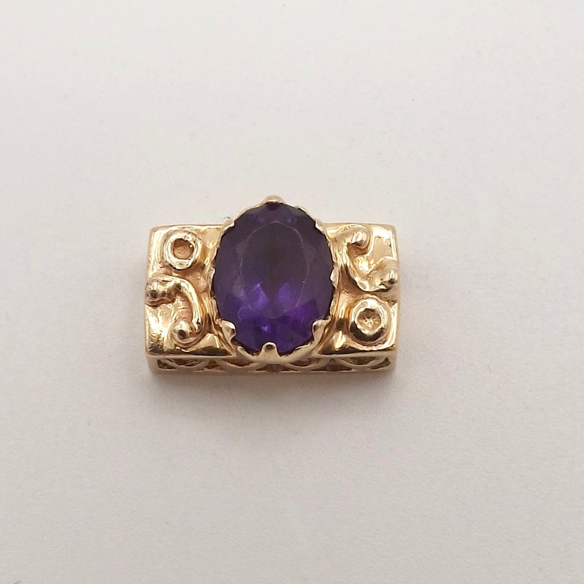 Solid 14k Gold Natural Amethyst Slide Bracelet Charm Vintage Designer JM