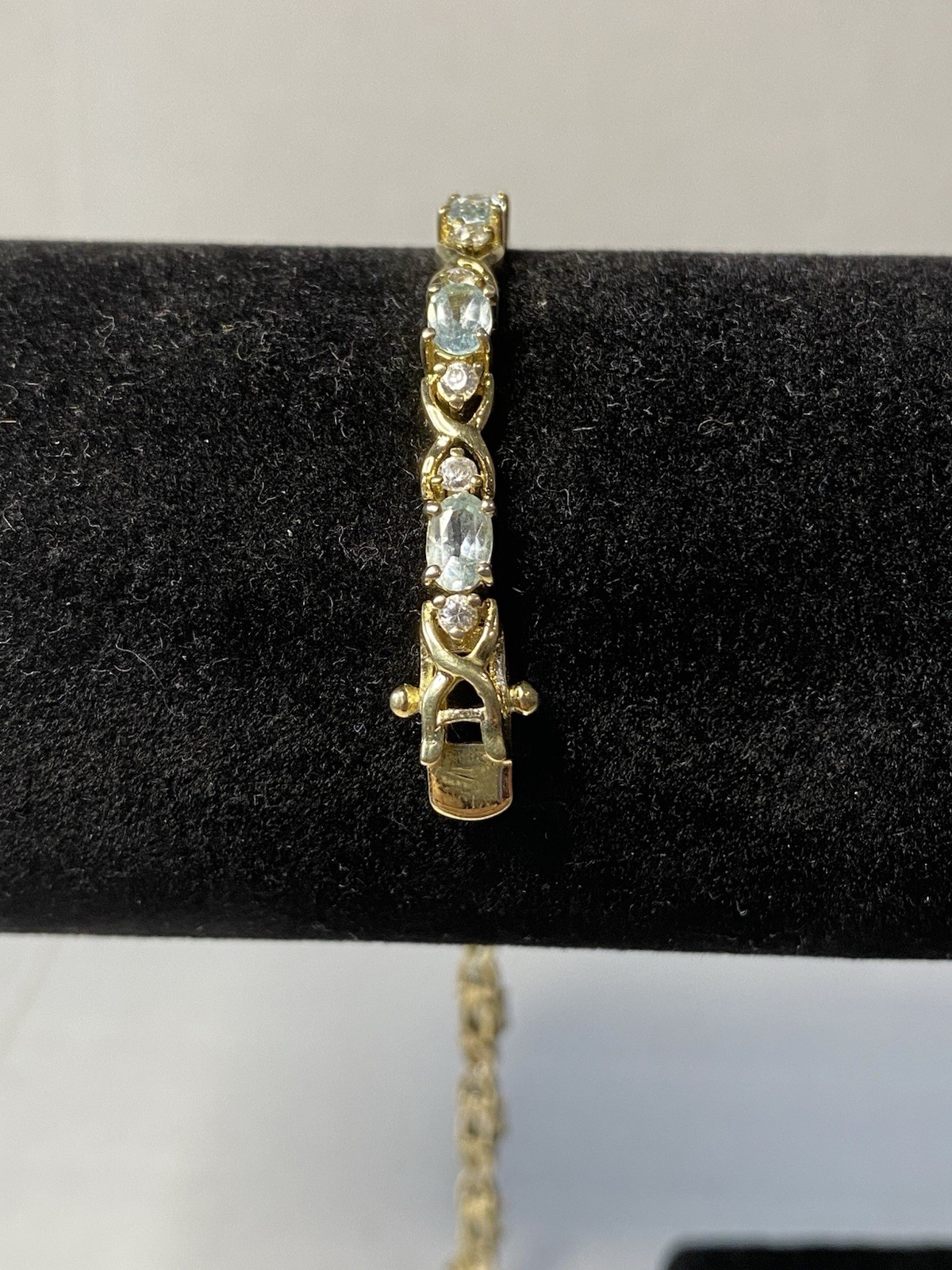 Vintage DBJ Gold Vermeil 925 Silver Blue Topaz CZ Tennis Bracelet 7.25″ Long