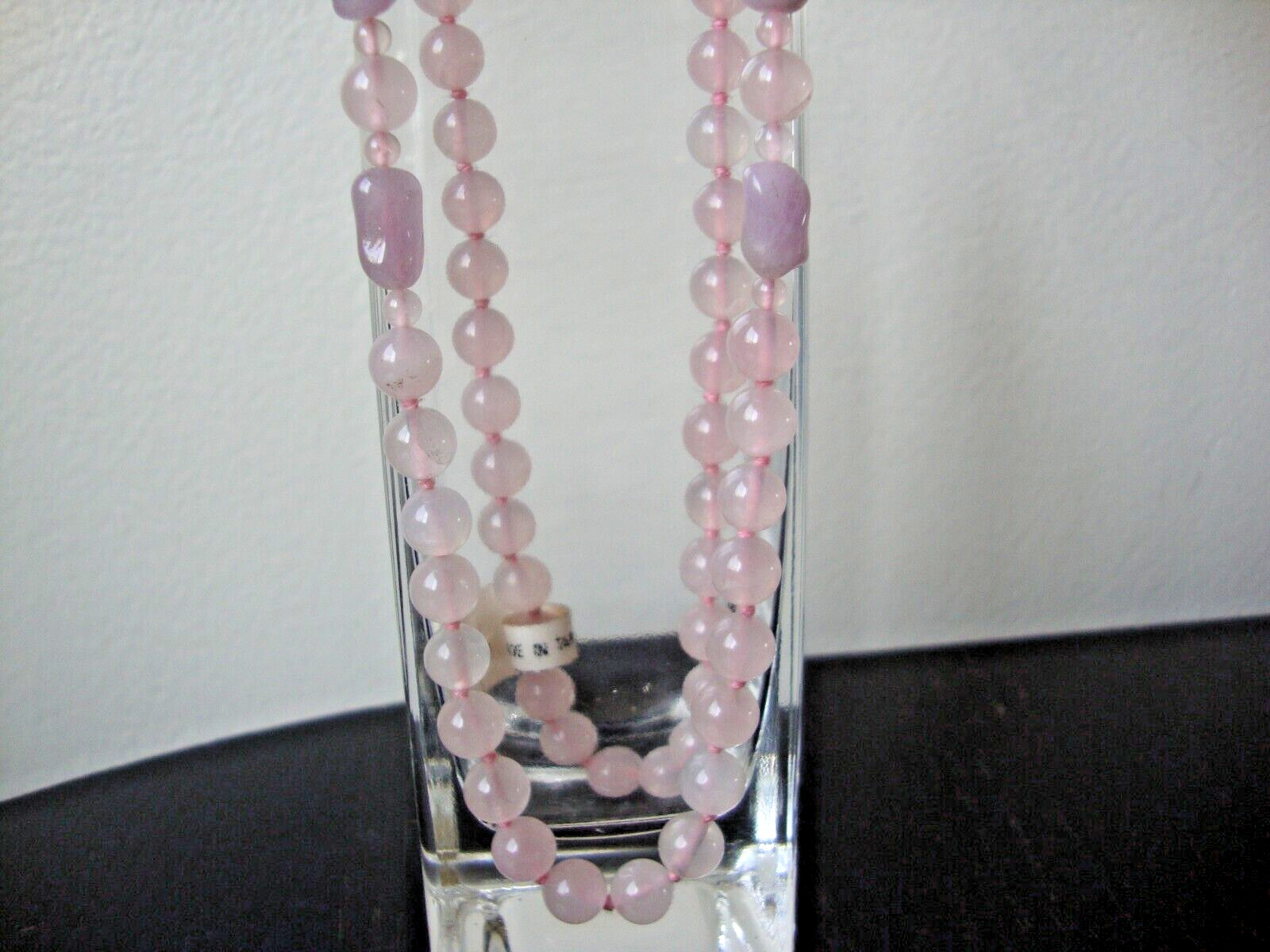 VINTAGE BEAD MEDLEY AMETHYST TUBE 4mm 8mm ROSE QUARTZ 29″ ENDLESS BEAD NECKLACE