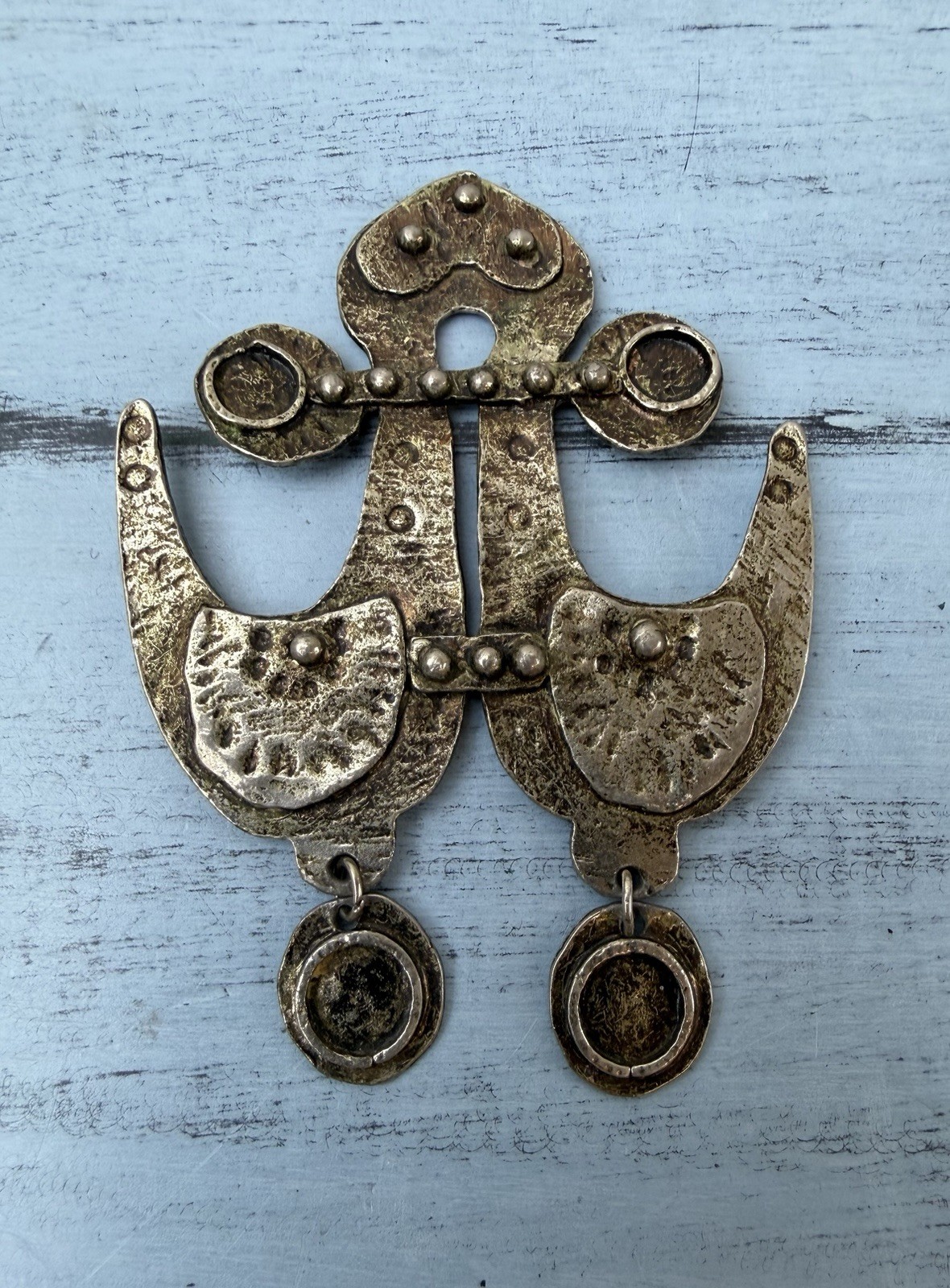 Vtg Face Pendant MCM Modernist Brutalist Sculptural Silver Tone Unsigned