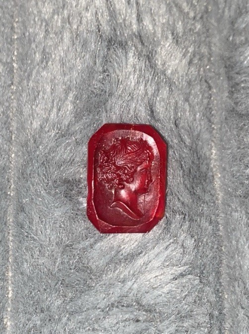 Antique Vtg Unset Loose Red Glass Cameo Intaglio 17mm x 15mm
