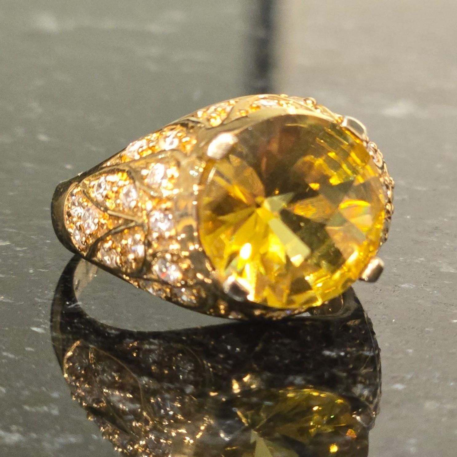 Vintage Citrine Cocktail Ring 925 Sterling Silver Vermeil Gold Tone Statement