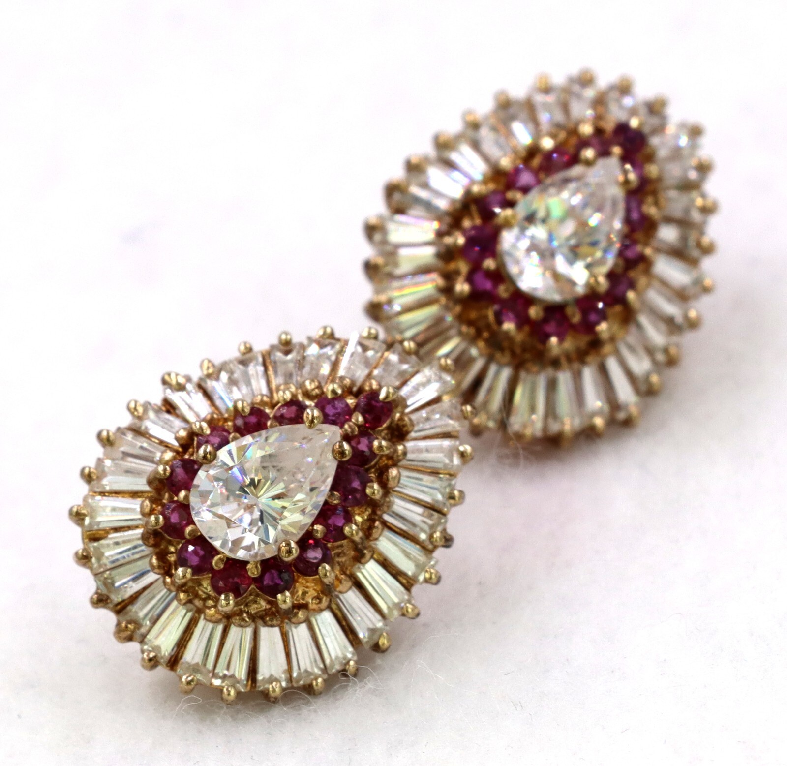 Sterling Silver Gold Plated Purple Clear Crystal Tear Drop Earrings Pre-owned