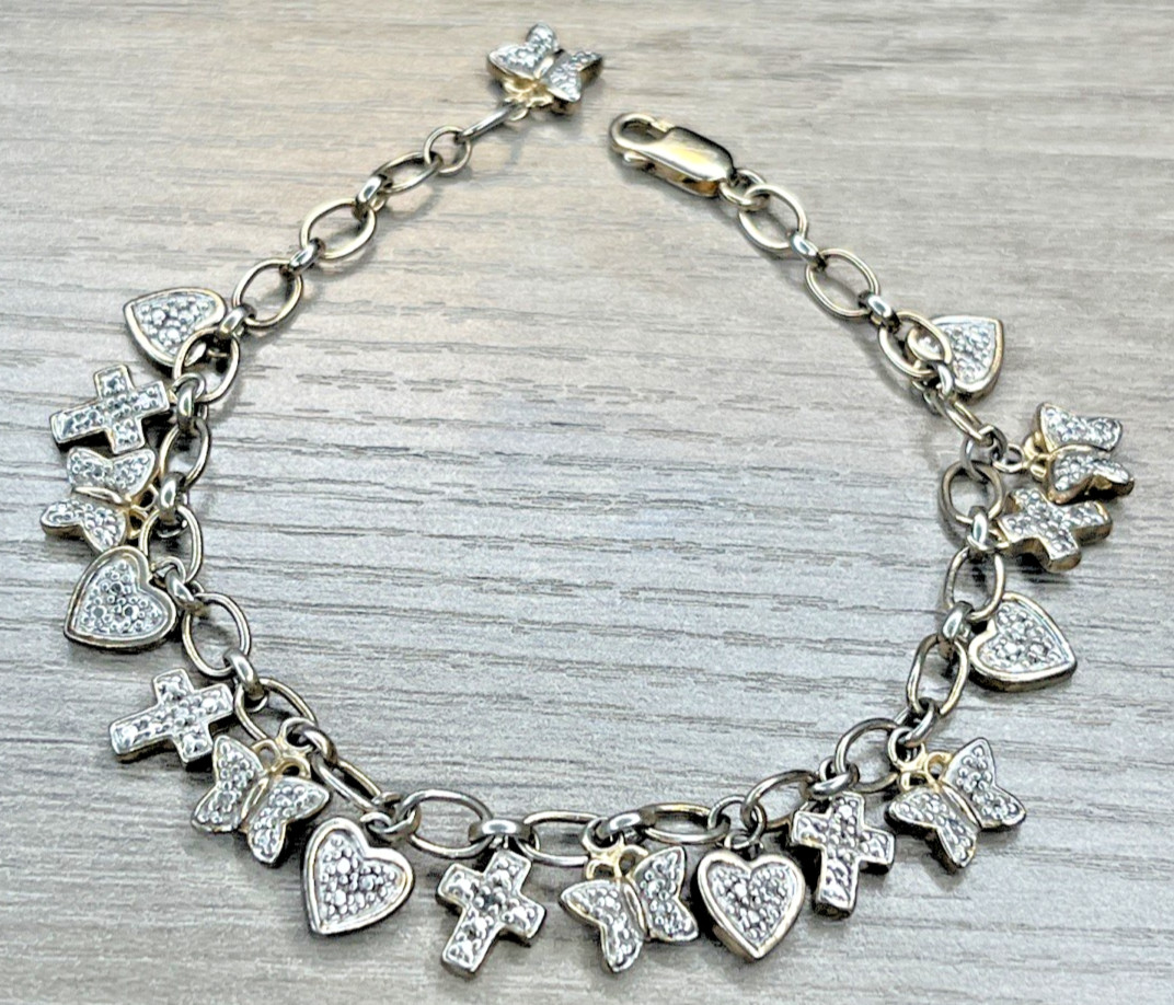 Sterling 925 Gold Wash Delicate Charm Bracelet Cross Heart Butterfly Ross Simons