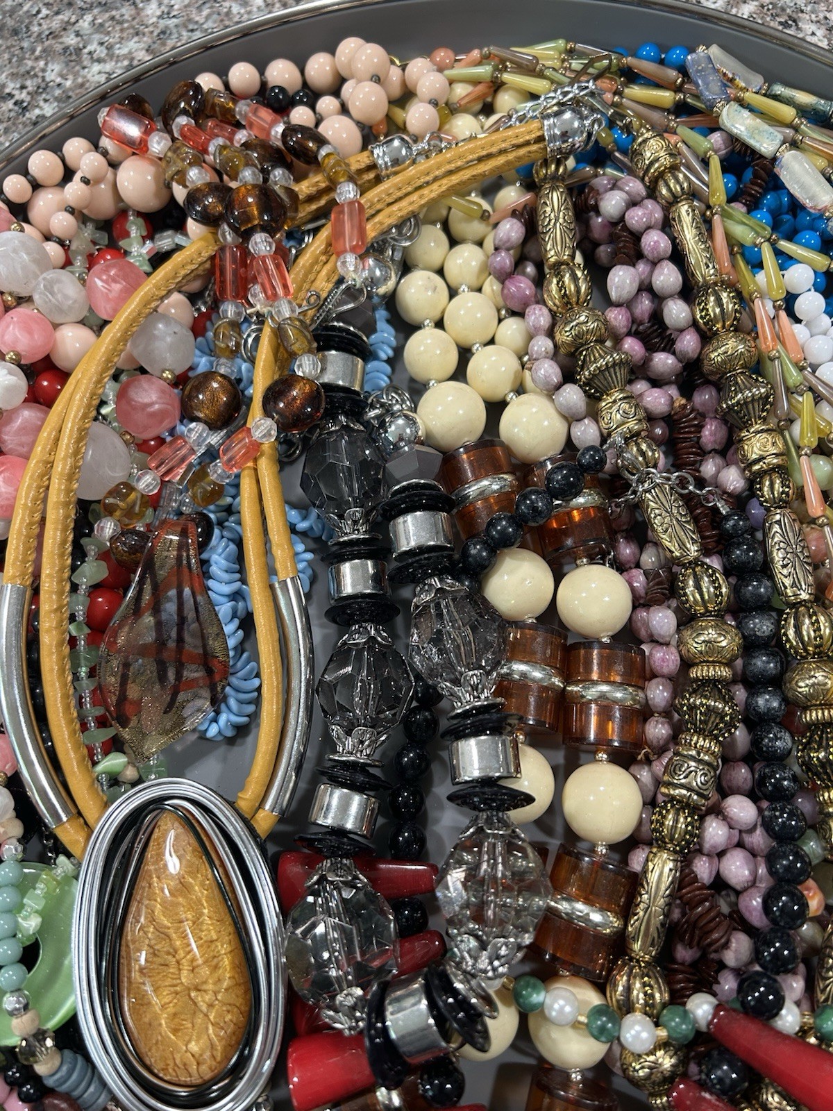 Lot 25 Vintage Beaded Necklaces Plastic Acrylic Glass Costume Jewelry
