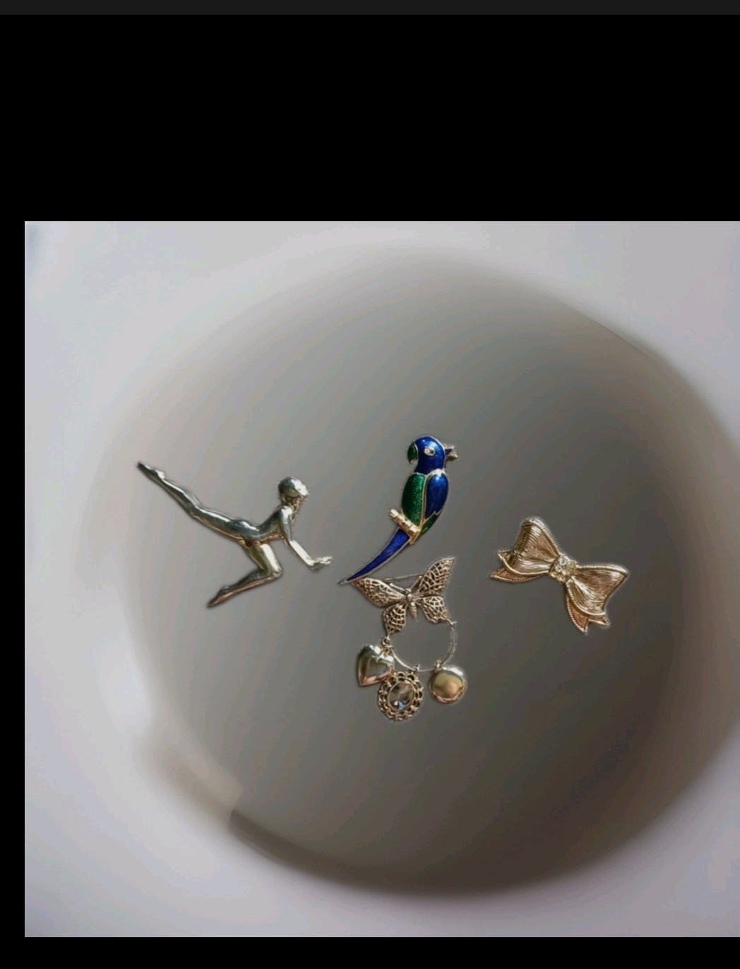 Vintage JJ Gymnast Brooch Lot Bird Butterfly Charm Bow Pins Gold Tone Enamel