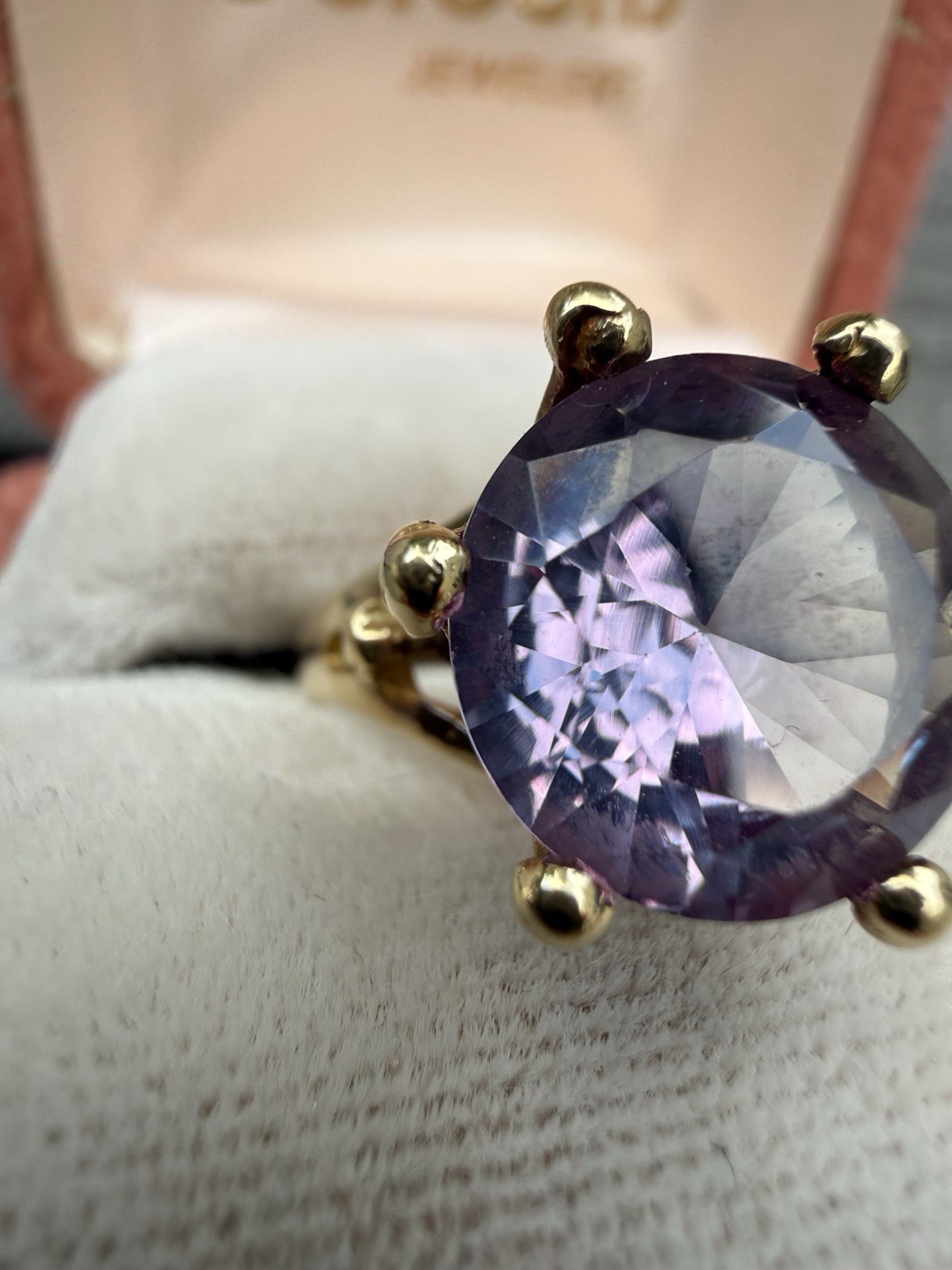 Vintage 14k Yellow Gold 4Ct+ Synthetic Color Change Sapphire Cocktail Ring Sz 7