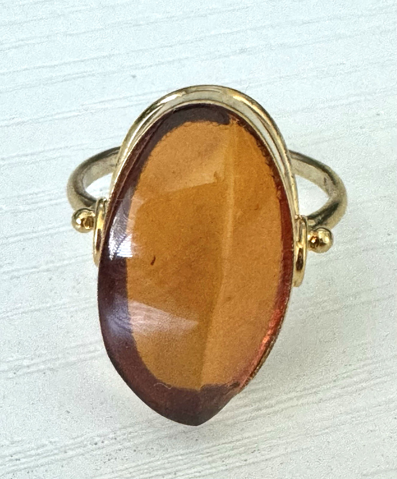 Vintage, 875 Silver Stamped, Vermeil, Russian Baltic Amber Ring, Size 7.75.