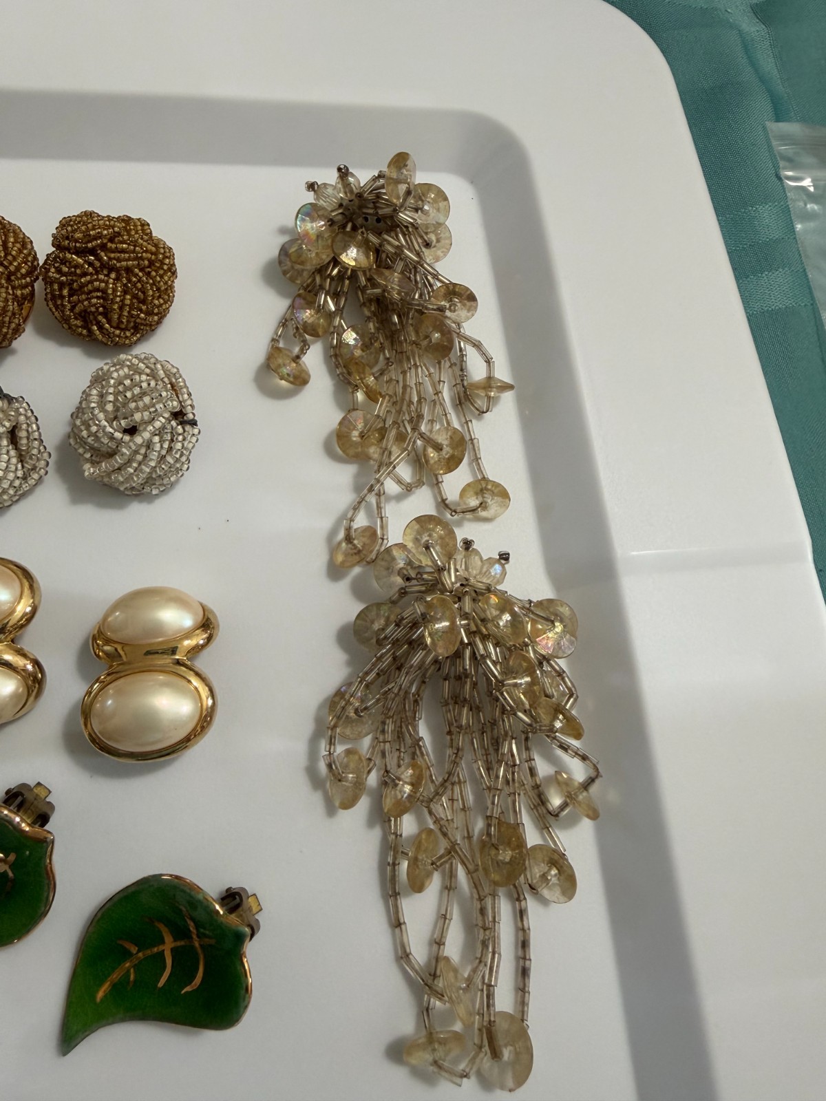 Lot of 35 Vintage Clip Earrings Resin Enamel Beaded Plastic Ceramic Shell Metal
