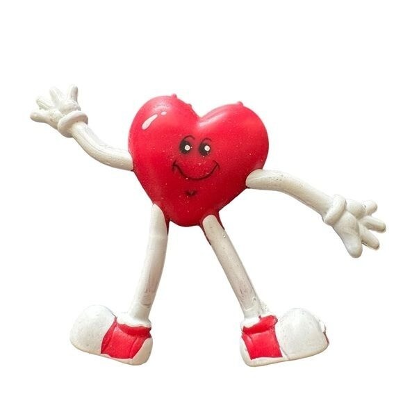 Vintage Red and White Heart Person Pin Plastic