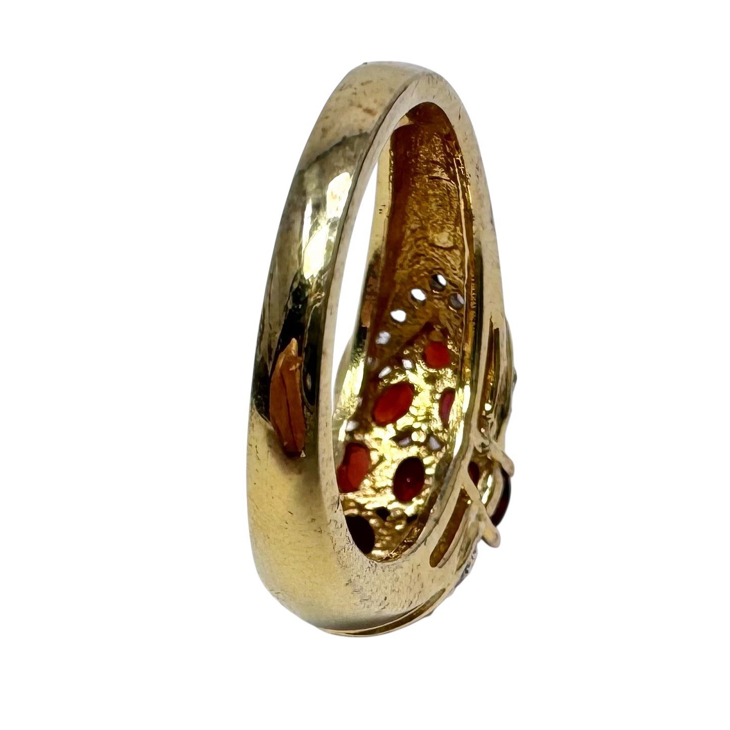 Vintage Gold Tone Red Garnet Cluster Ring Clear Rhinestone Accents 7.5