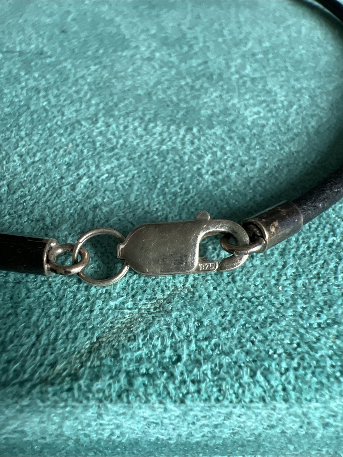 Vintage Amber Black Leather Cord Necklace Sterling Silver Clasp 16 Inch