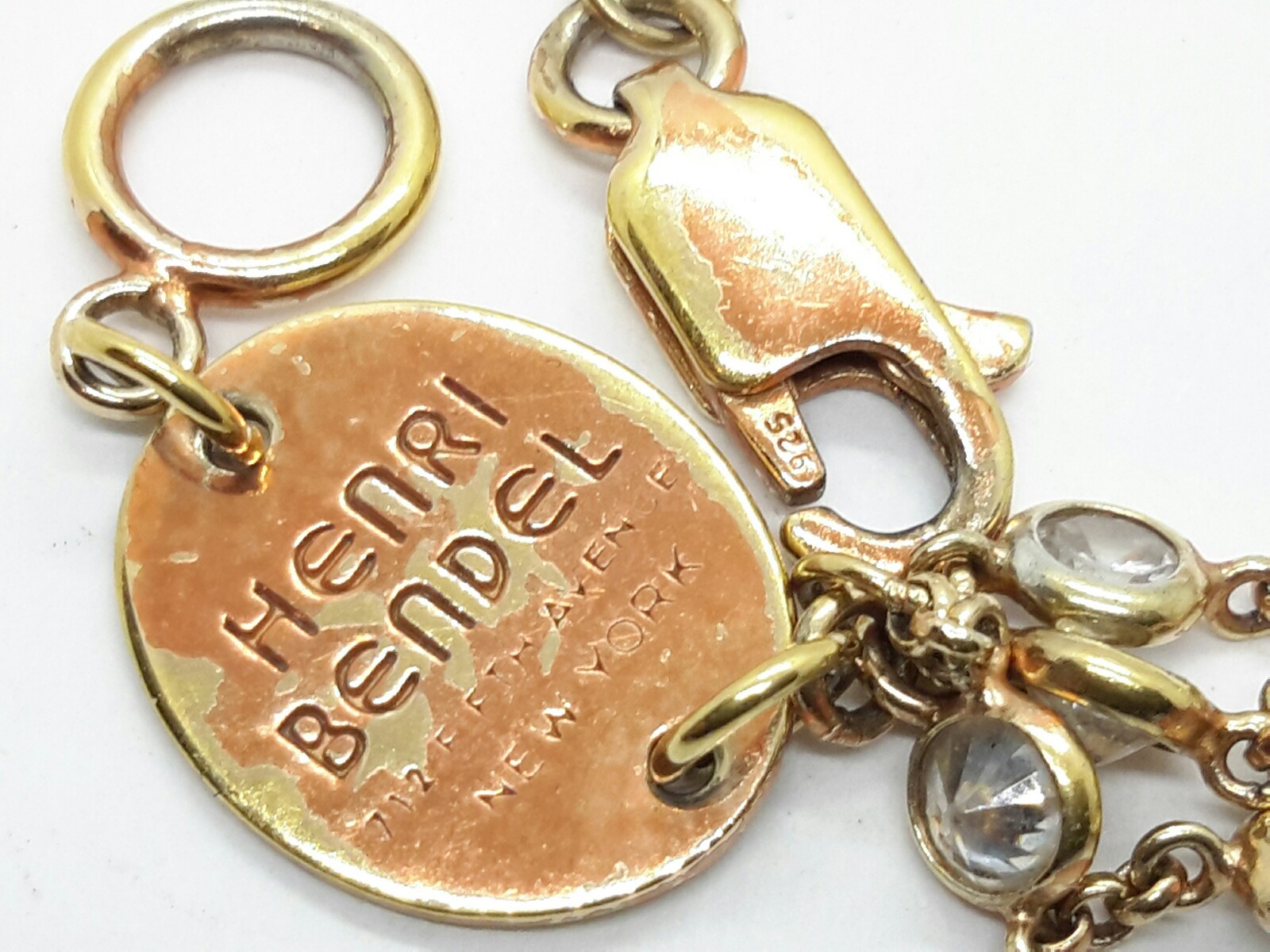 HENRI BENDEL New York Sterling Silver Crystal Charm Bracelet 925