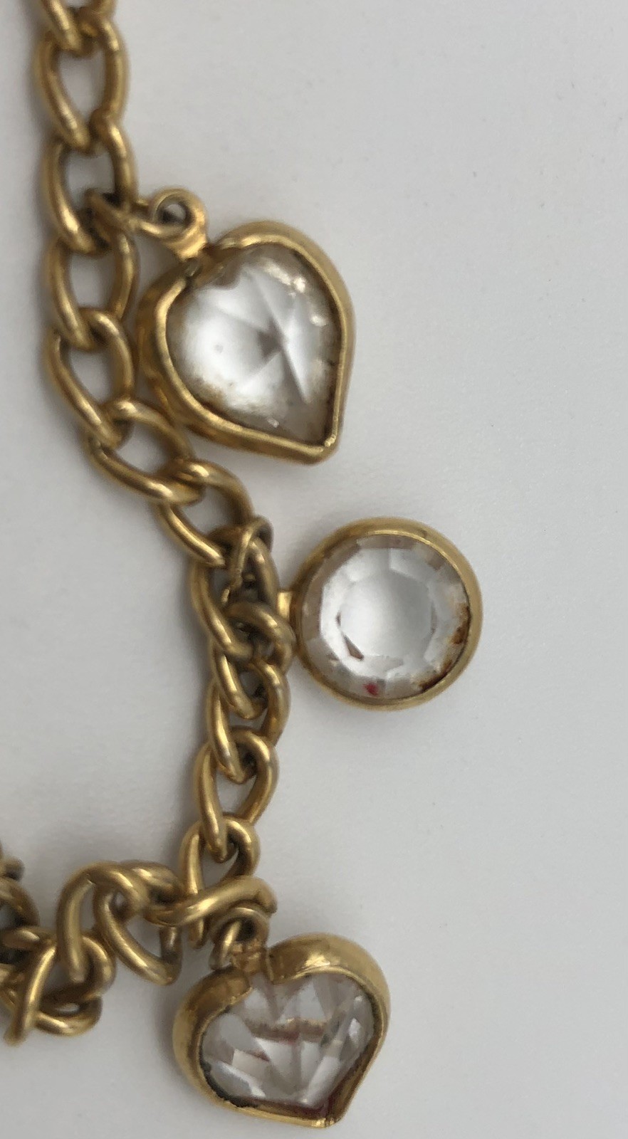 Vintage Swarovski Brand Clear Heart Charm Bracelet Goldtone 7″