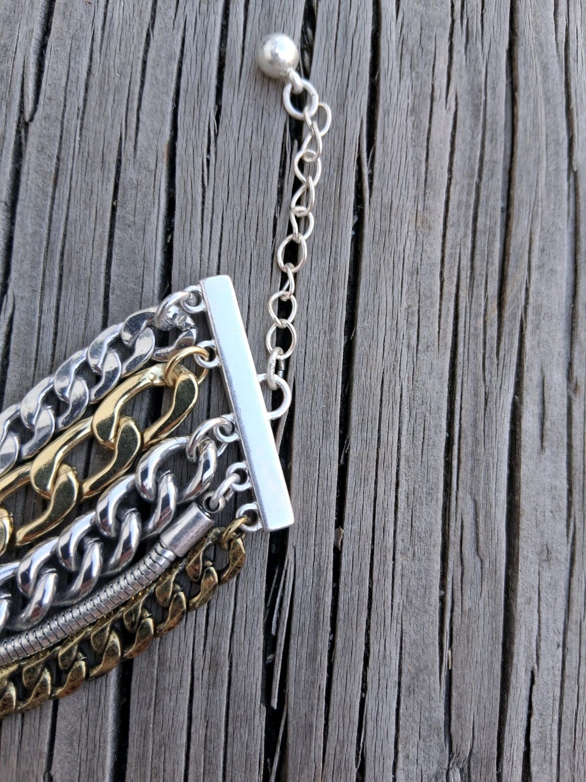 Jenny Bird Multi Chain Silver Gold Bronze Tone Lobster Claw Clasp Bracelet 8.5″