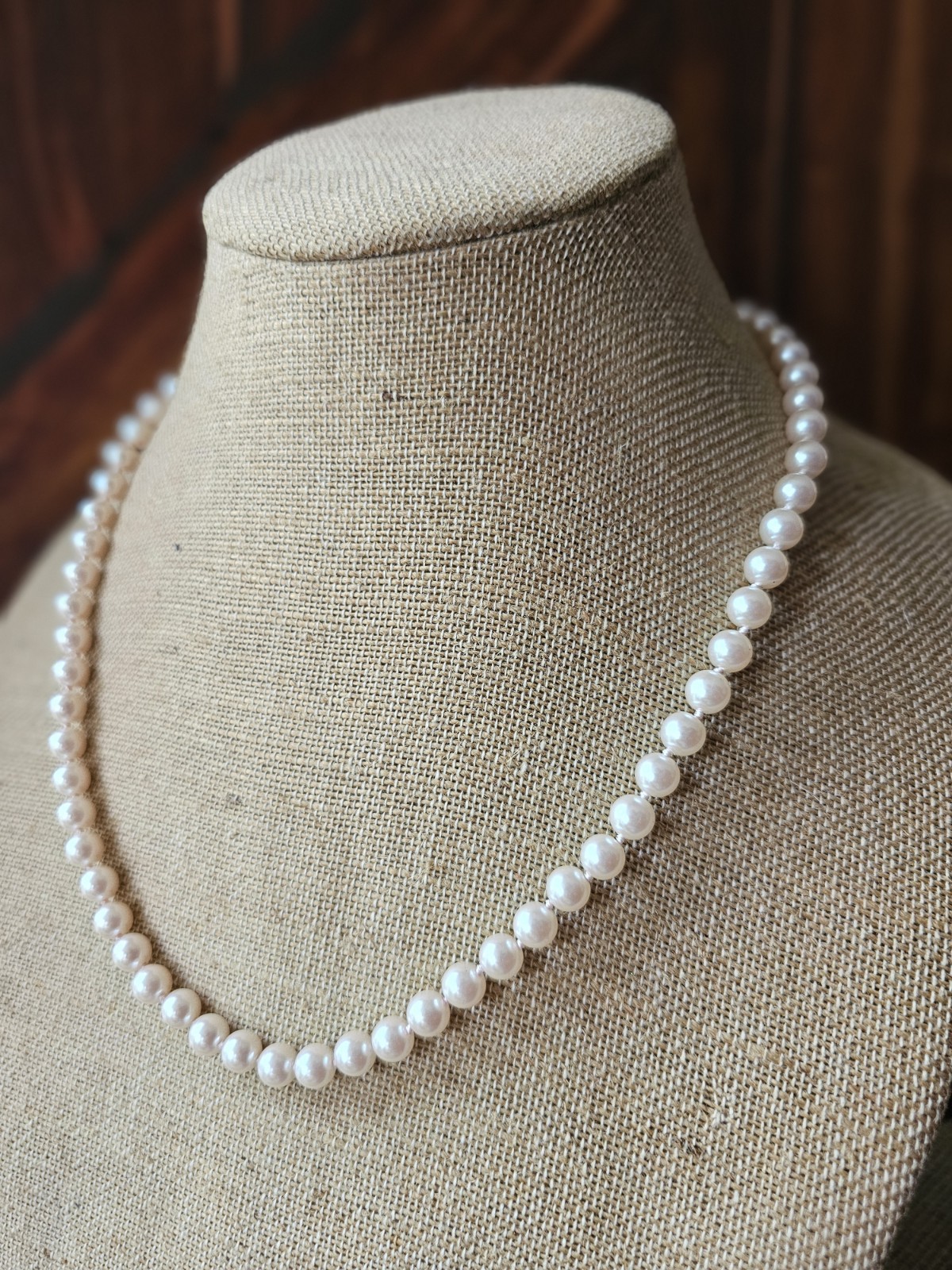 Vtg Sarah Cov Signed Knotted Faux Pearl Pink Necklace Fish Hook Clasp 8mm 22″