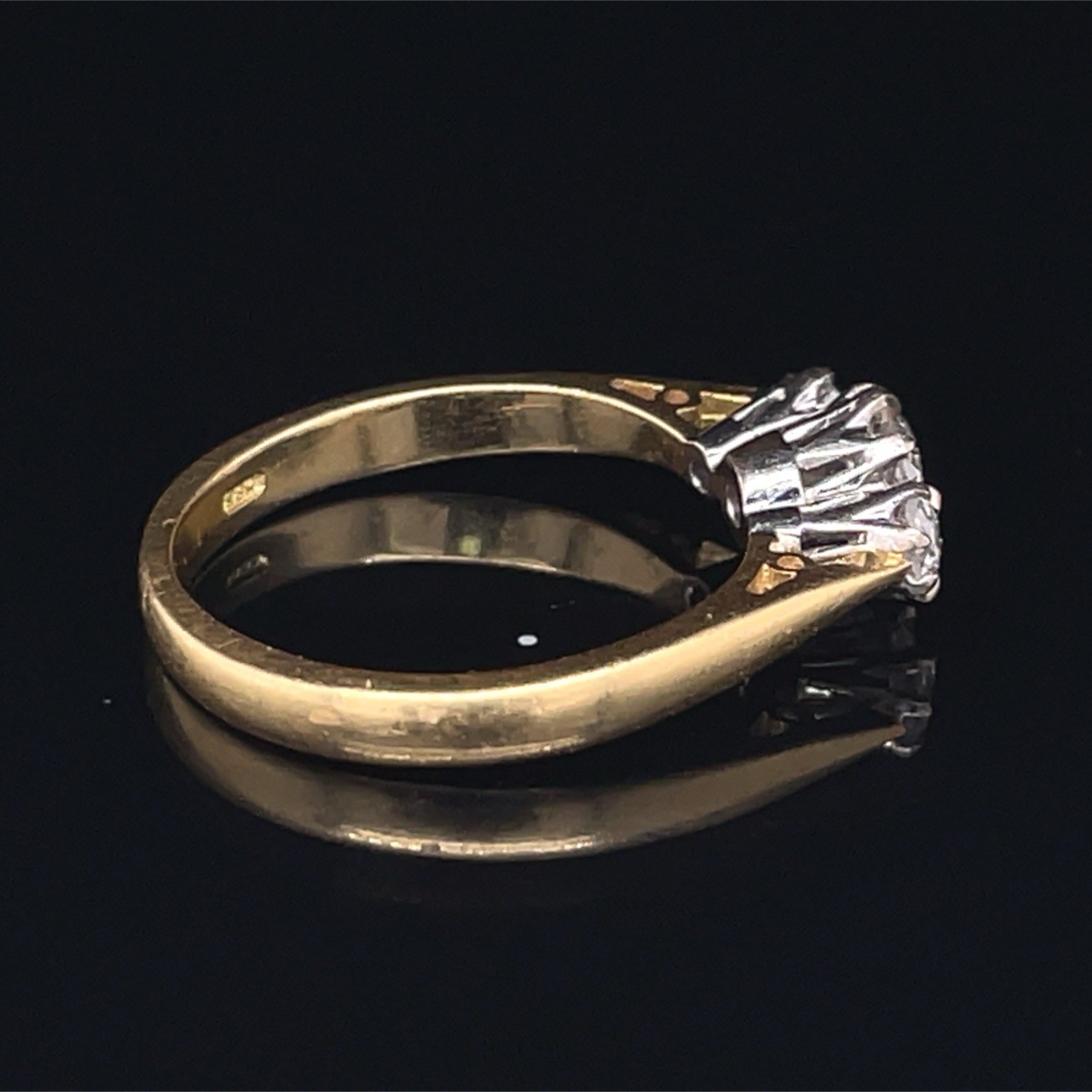 Vintage 3 Stone Old European Cut Diamond Ring 18K Gold English