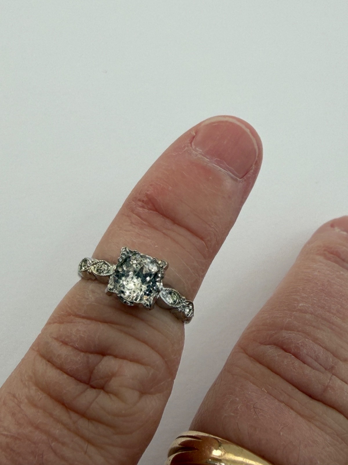 VINTAGE Sterling M-H Silver & Clear Quartz Cocktail Ring, Size ~5.5, SEE NOTES