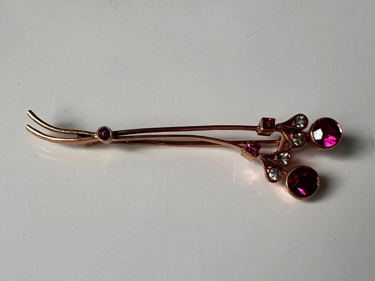 Vintage Soviet Solid Rose Gold Ruby Brooch 583 14K USSR Original 4.28 g
