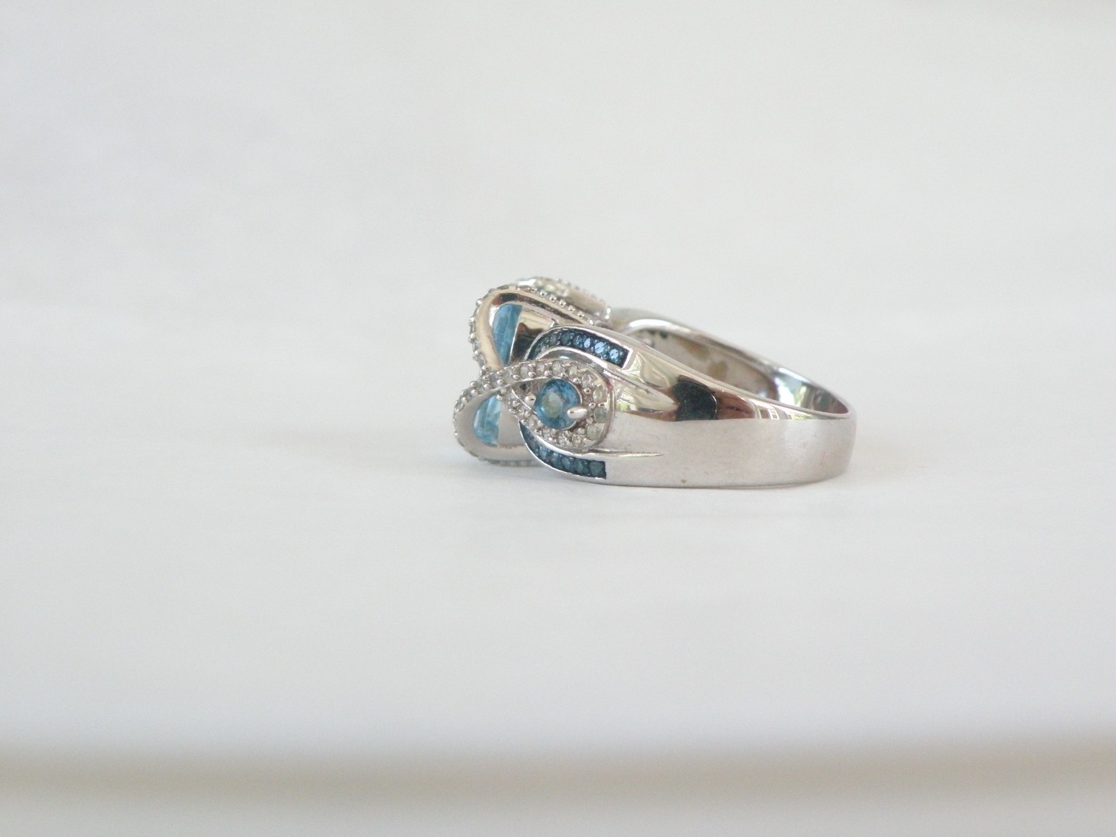 Vintage Style Sterling Silver 925 Natural Heated Blue Topaz Diamond Ring Size 6