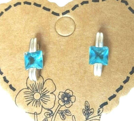 Anka Sterling Silver 925 Dainty Stud Earrings Princess Cut Blue Aquamarine ES1