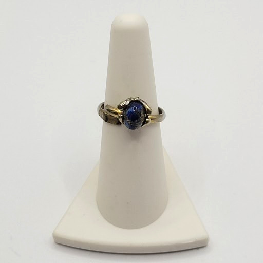 Antique Lapis Lazuli Small Domed Stone w Specks Ring Adjustable Worn Distressed