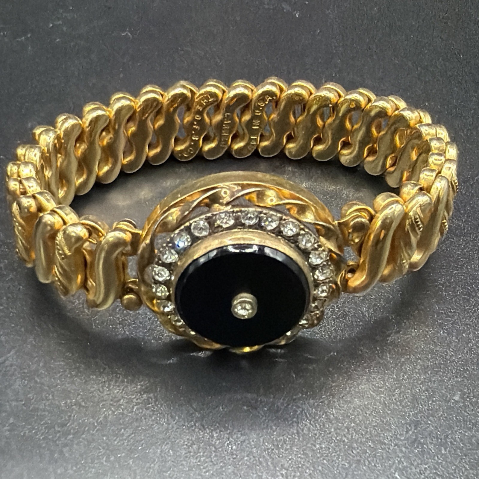 Antique DFB Co Carmen BLK Onyx Sweetheart Locket Expansion Bracelet Exceptional