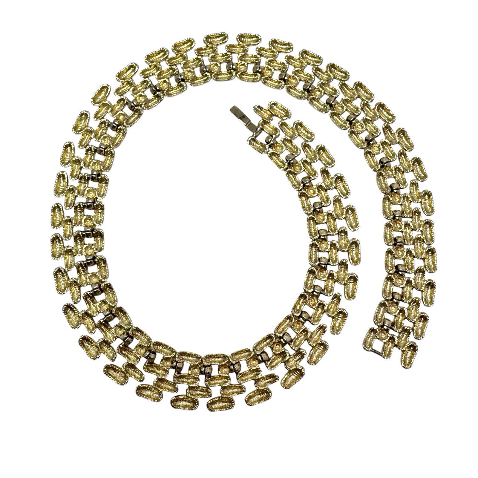 Vtg Gold Tone Collar Necklace Frosted Finish Textured Rectangular Brick Links