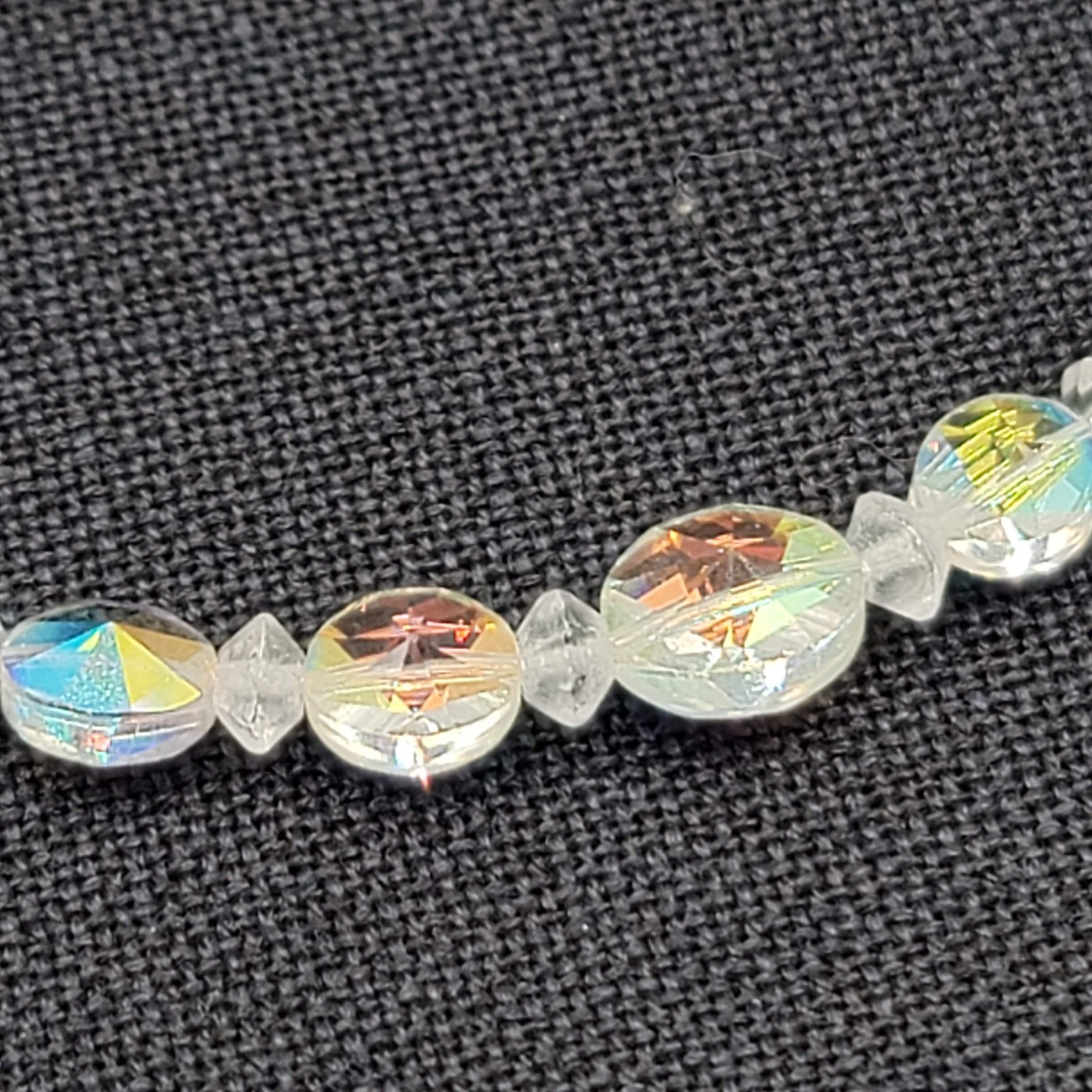 Vintage Aurora Borealis AB Bead Necklace Estate Costume Jewelry 15″