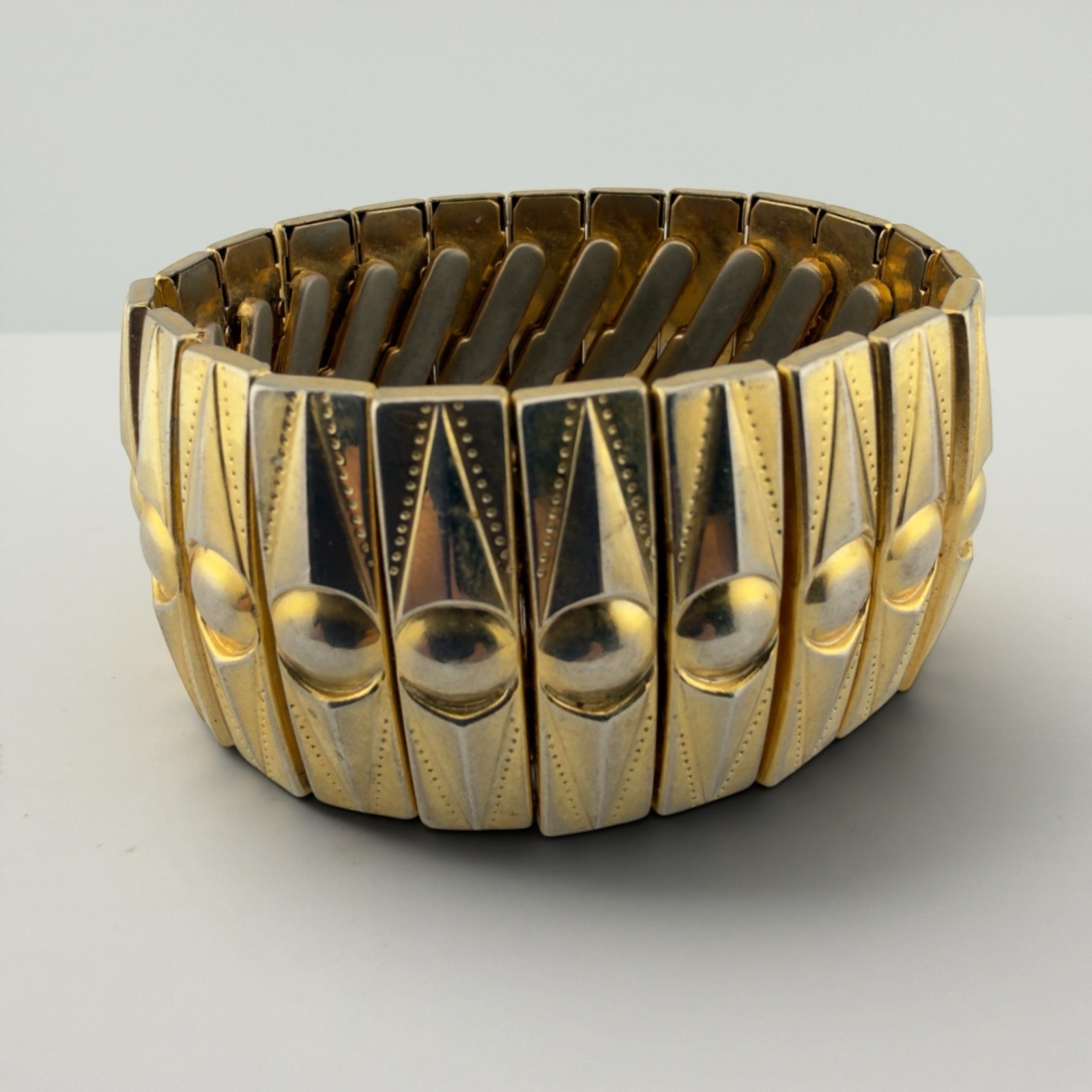 Vintage Expansion Bracelet Stretch Wide Gold Tone Geometric