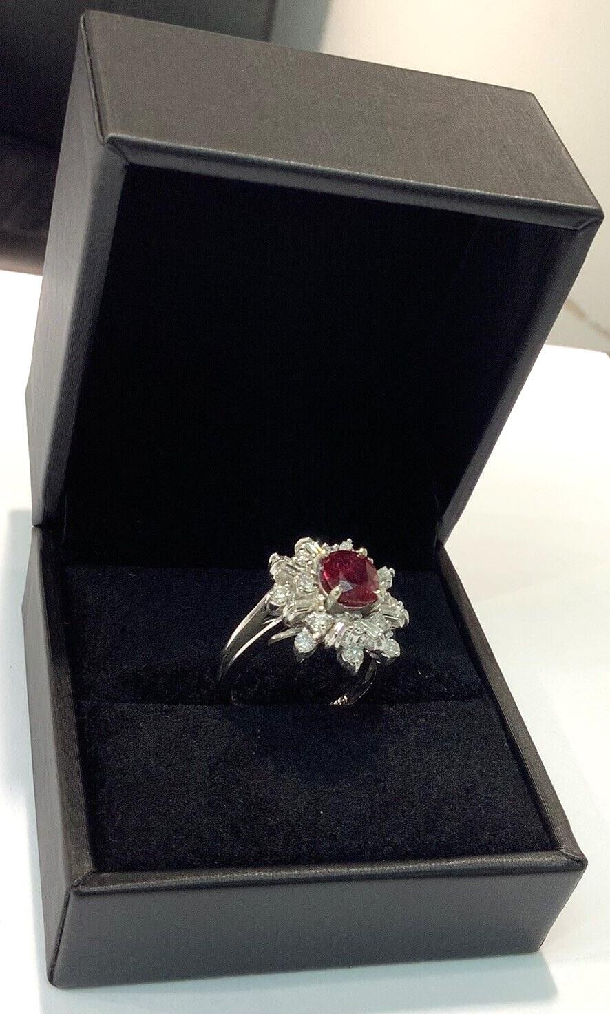 18K White Gold 1.76ctw Oval Ruby & Mixed Cut VS Diamond Cocktail Ring