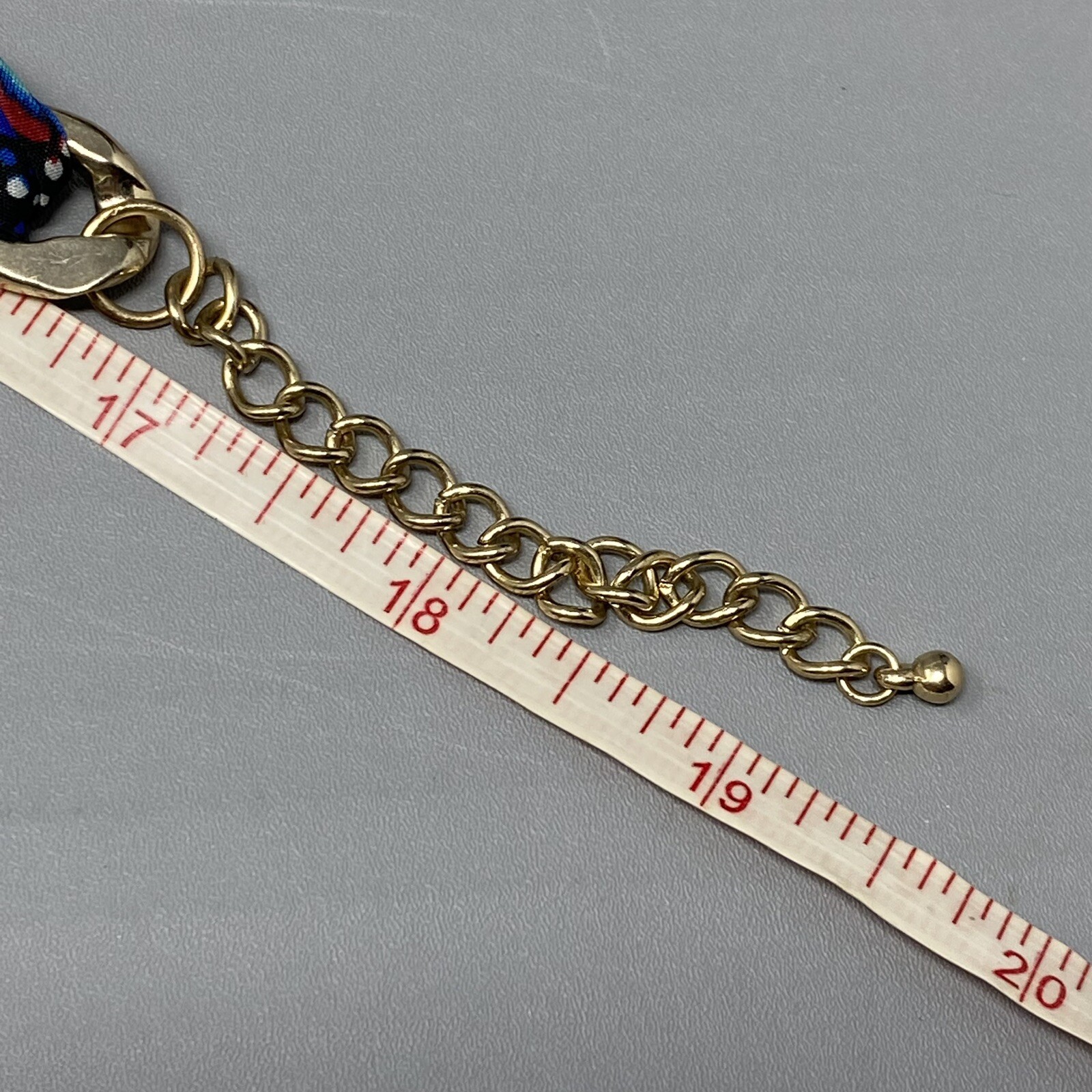 Chain Link Necklace Braided Multi Color Woven Fabric Multi Gold Tone Collar 19″