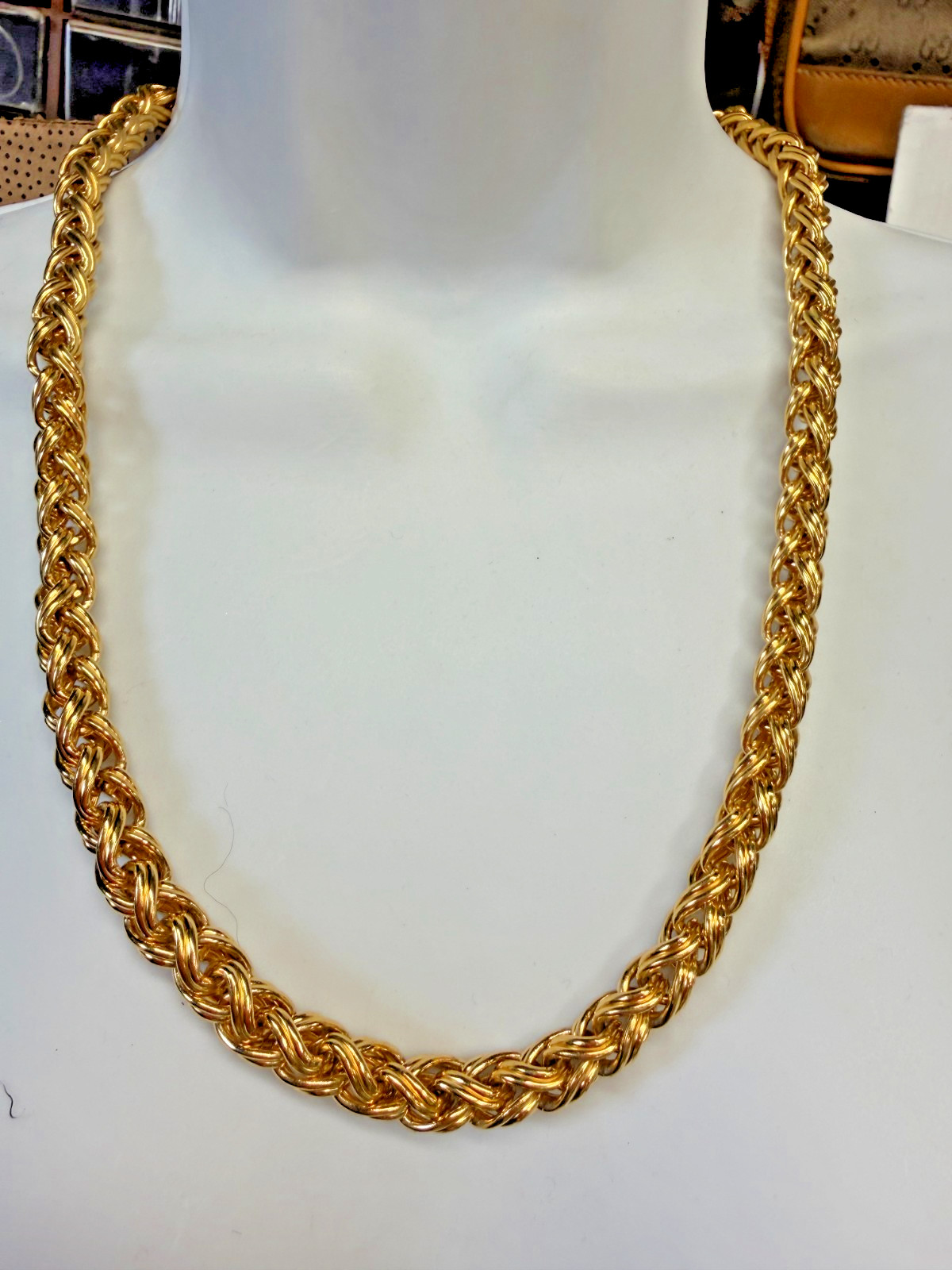 Vintage Necklace Monet Heavy Thick Rope Chain Goldtone Metal 22 inches