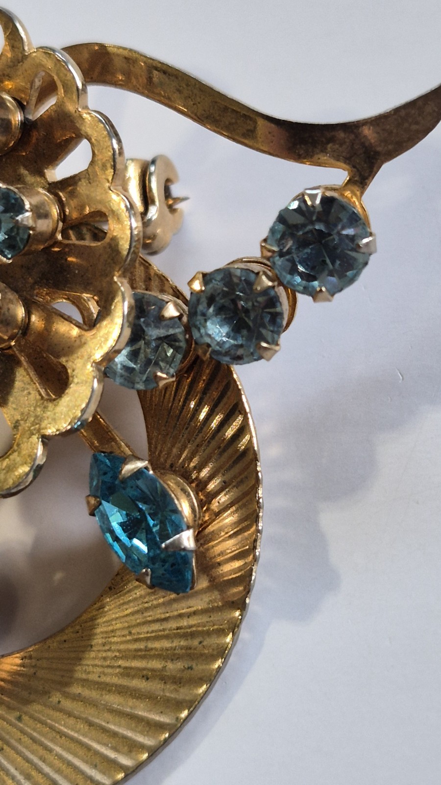 Coro/Unbranded Brooch Lof 2, Teal Blue Gold Tone Flower/Light Blue AB Cluster