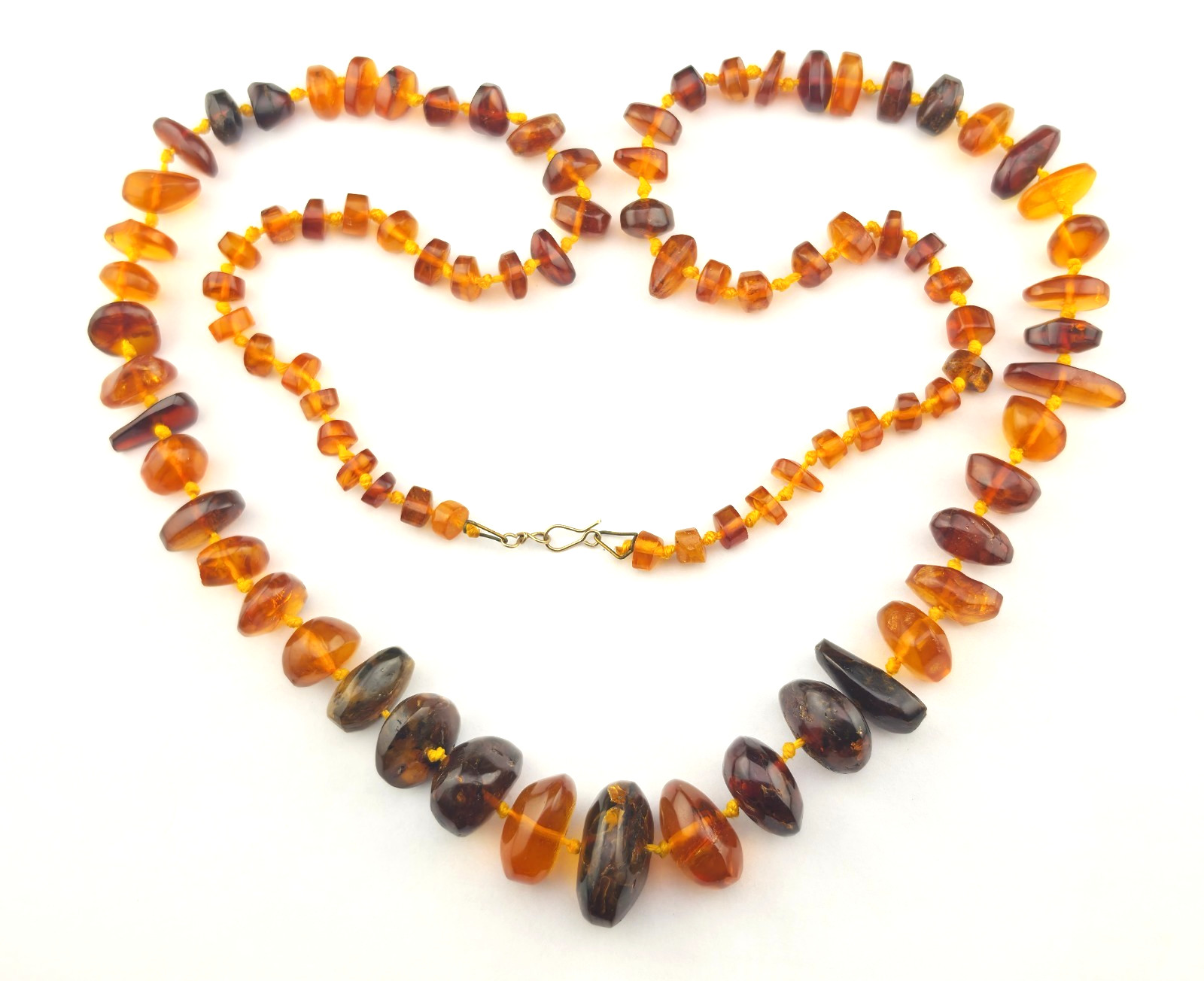 Victorian Natual Baltic Honey Amber Nugget Hand Knotted Graduated Beads Necklace