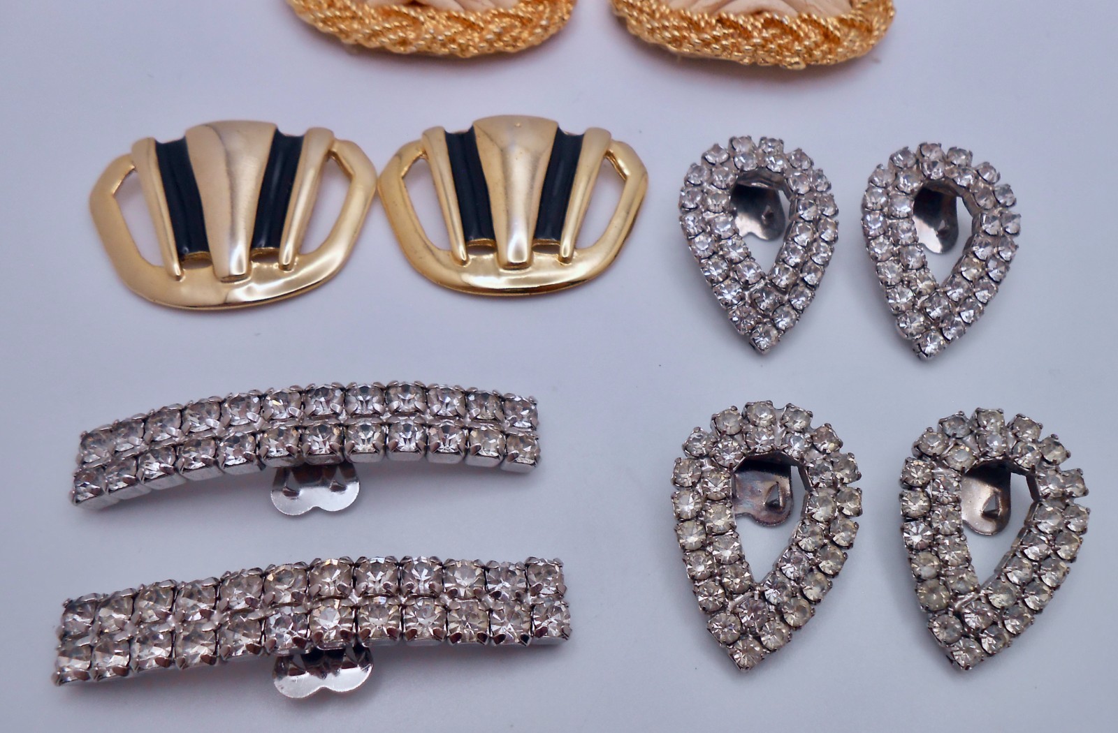 Vintage Shoe Clips Lot of Five 2 FRANCE Leather Enamel & 3 Clear Rhinestone L126